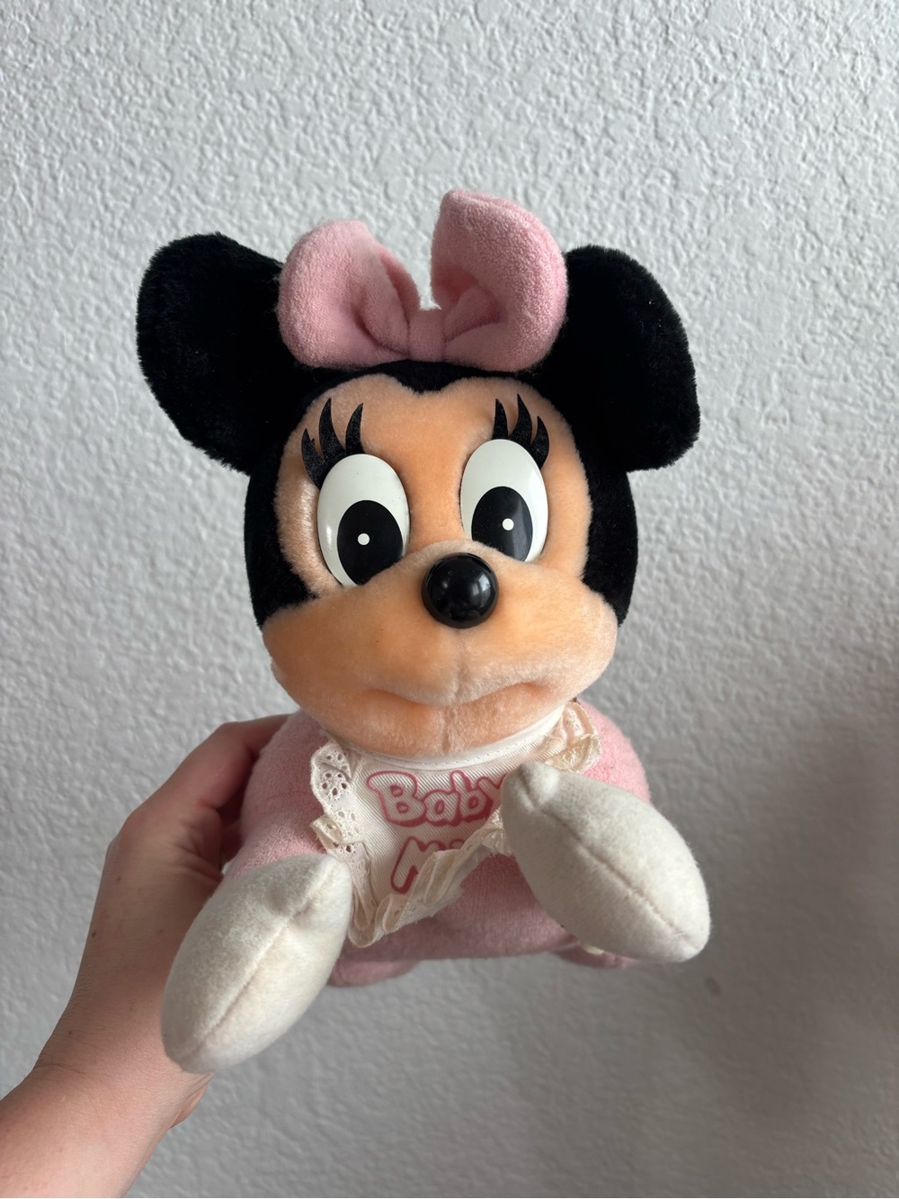 Vintage Disney Baby Minnie Mouse Plush Pink Bow Stuffed Animal Toy